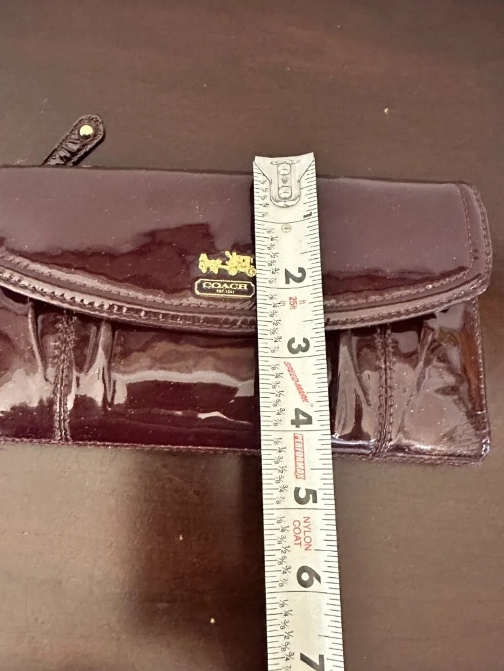 Coach Madison Burgundy Patent Leather Trifold Wallet With Check Book